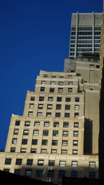 Sonbaharda arka planda renkli sonbahar ağaçları ve binaları olan güzel New York şehri manzarası