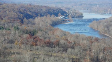 Sonbaharda akan nehrin yanında olduğu doğal parkın renkli orman manzarası
