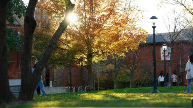 Pennsylvania Üniversitesi, Philadelphia 'daki güzel kampüs sonbahar manzarası.