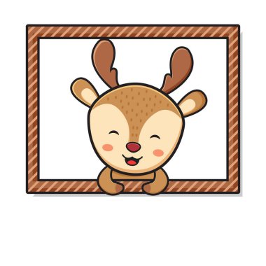 Cute deer on the window cartoon doodle card background illustration flat cartoon style