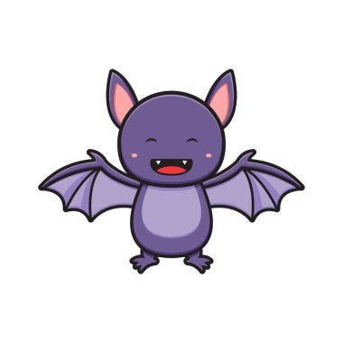 Şirin yarasa maskotu karakter çizgi film ikonu çizimi. İzole edilmiş düz çizgi film biçimi tasarla