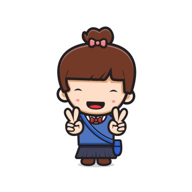 Cute girl student back to school cartoon icon vector illustration. Design isolated on white flat cartoon style.