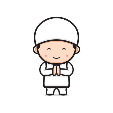 Cute boy celebrate ramadan kareem cartoon icon illustration. Design isolated flat style