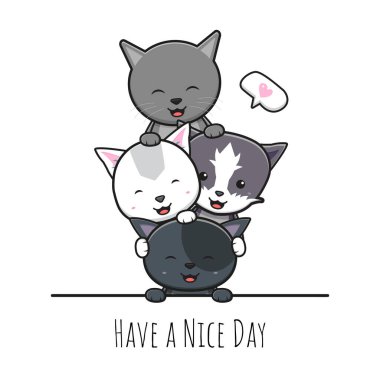 Cute cat have a nice day greeting cartoon doodle card icon illustration flat cartoon style banner