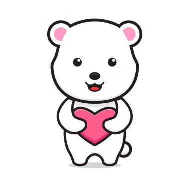 Sevimli ayı yastık karakterini kucaklıyor. Çizgi film ikonu çizimi. İzole edilmiş düz çizgi film biçimi tasarla