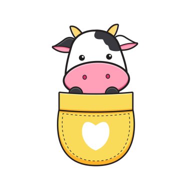 Cep karakteri çizgi film ikonu çiziminde şirin bir inek. İzole edilmiş düz çizgi film biçimi tasarla