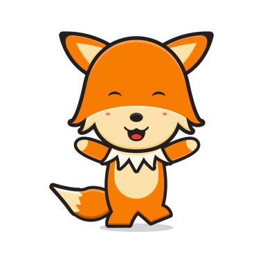 Şirin, mutlu tilki karakteri çizgi film ikonu çizimi. İzole edilmiş düz çizgi film biçimi tasarla