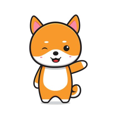 Şirin shiba göz kırpan karakter çizgi film ikonu çizimi. İzole edilmiş düz çizgi film biçimi tasarla