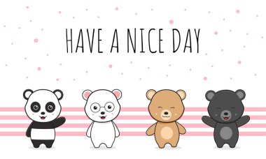 Sevimli ayı karalama afişi arkaplan duvar kağıdı simgesi çizim tasarımı izole düz çizgi film biçimi