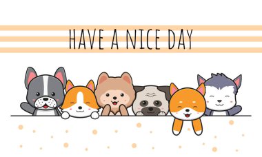 Cute dog best friends forever doodle banner background wallpaper icon cartoon illustration design isolated flat cartoon style