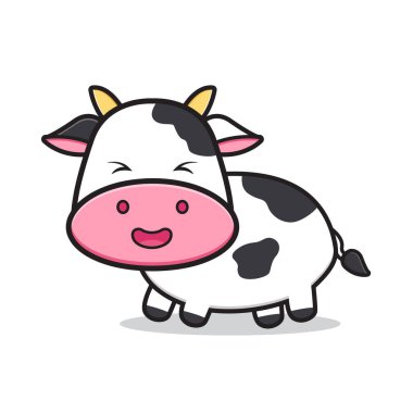 Şirin inek maskotu karakter çizgi film ikonu çizimi. İzole edilmiş düz çizgi film biçimi tasarla