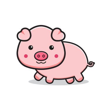 Tatlı domuz maskotu karakter çizgi film ikonu çizimi. İzole edilmiş düz çizgi film biçimi tasarla