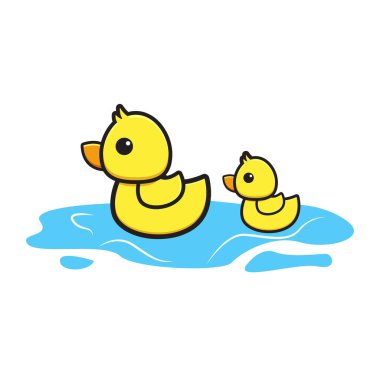 Su karikatüründe yüzen şirin ördekler. İzole edilmiş düz çizgi film biçimi tasarla