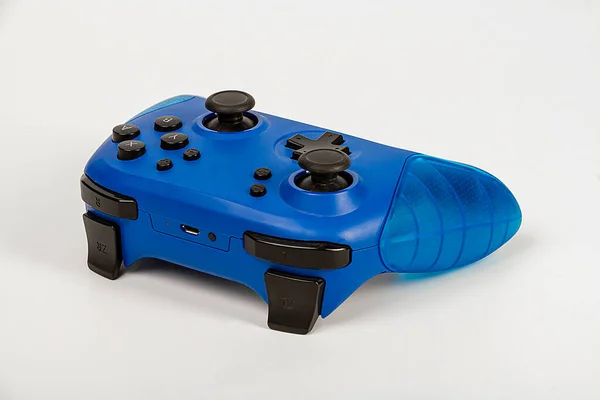 Blauwe Game Controller Voor Playstation Een Witte Achtergrond Computerapparatuur — Stockfoto
