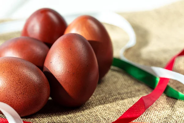 Великодній Фон Великодніми Яйцями Столі Великдень Фото Їжі — стокове фото