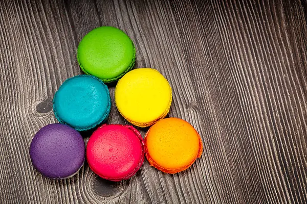 stock image French macarons cake. Delicious multicolored macaroons close-up. Food photo.
