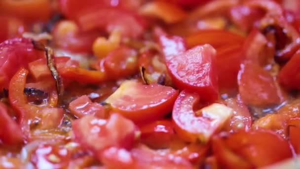 Fritar Verduras Uma Panela Ato Fritar Close Legumes Frescos Saudáveis — Vídeo de Stock