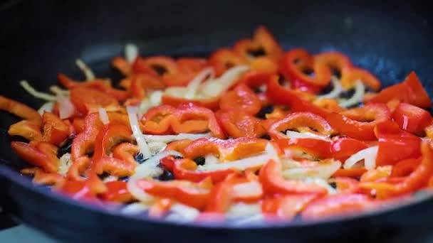 Asar Las Verduras Una Sartén Verduras Frescas Saludables Comida Vegetariana — Vídeos de Stock