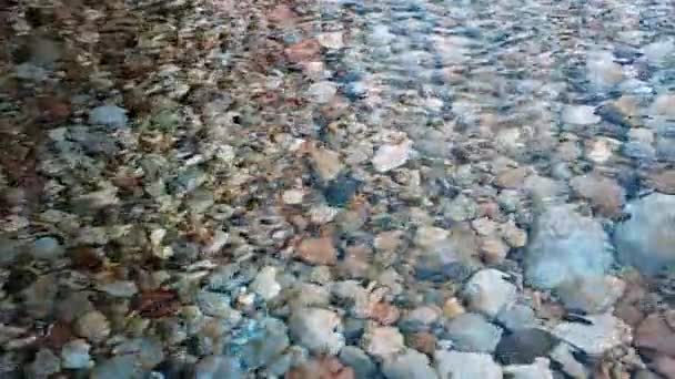 Blick Von Oben Auf Einen Klaren Welligen Fluss Mit Kieselsteinen — Stockvideo