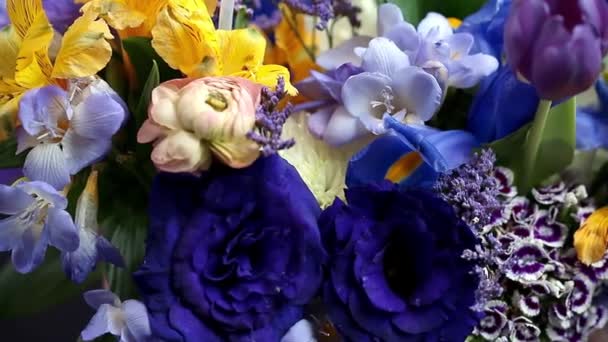 Beautiful Stylish Bouquet Variety Colorful Flowers Festive Bouquet Pink Blue — Stock Video