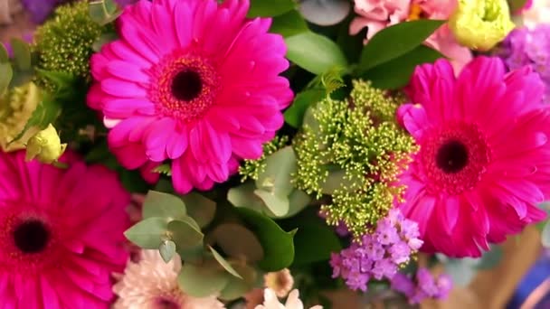 Buket Yang Indah Dari Berbagai Bunga Cerah Close Buket Festival — Stok Video