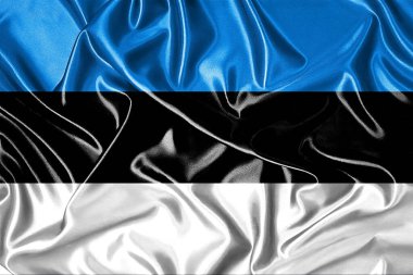 Rüzgarda dalgalanan Estonya bayrağının yakın çekimi. Üç boyutlu illüstrasyon. Bayraklar.