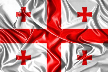 Gürcistan bayrağının rüzgarda dalgalanan yakın çekimi. Üç boyutlu illüstrasyon. Bayraklar.
