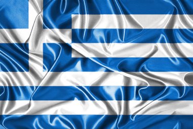 Yunanistan 'ın ulusal bayrağına yakın çekim rüzgarda dalgalanıyor. Üç boyutlu illüstrasyon. Bayraklar.