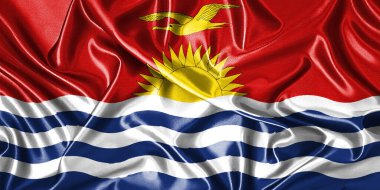 Rüzgarda dalgalanan Kiribati ulusal bayrağının yakın çekimi. Üç boyutlu illüstrasyon. Bayraklar.