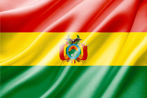 Крупный план боливийского флага, развевающегося на ветру. 3D иллюстрация. Флаги.