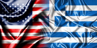 ABD ve Yunanistan 'ın ulusal bayrakları bir araya getirilerek yan yana çırpınan bir pamuk zemin üzerinde yerleştirildi.