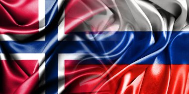 Rusya ve Norveç 'in ulusal bayrakları bir araya getirilip yan yana çırpınan bir pamuk arkaplanda yerleştirilmiştir..