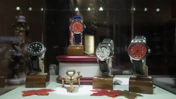 Naples Florida Window Display Expensive Watches Night — Stock Video