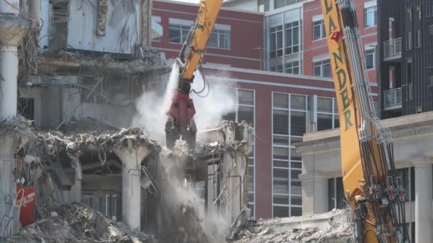 São Paulo Minnesota Fechar Construção Guindaste Mandíbulas Demolir Edifício Para — Vídeo de Stock