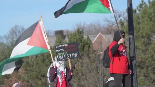 明尼苏达州圣保罗 2023年11月19日从种族隔离的以色列手中夺取明尼苏达州 解放巴勒斯坦 没有明尼苏达州的钱用于种族灭绝 — 图库视频影像