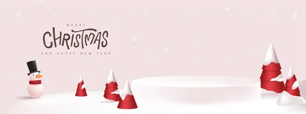 圣诞快乐横幅冬季景观背景产品展示圆柱形 — 图库矢量图片