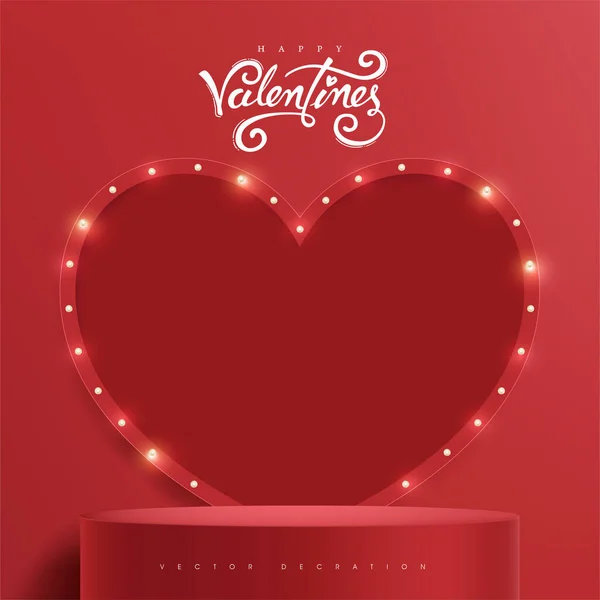 Valentine Day Sale Banner Background Red Product Display Retro Light — Vector de stock