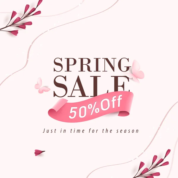 Spring Sale Header Banner Design Layout Promoção Com Flores Frescas — Vetor de Stock
