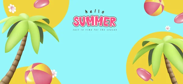 Banner Cartaz Promoção Verão Com Vibrações Praia Tropical Verão Espaço —  Vetores de Stock