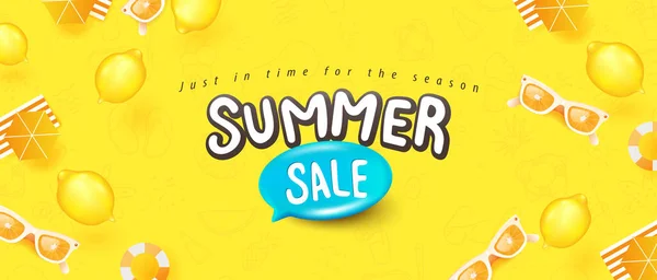 Sommer Verkauf Werbeplakat Banner Mit Sommer Tropischen Strand Vibes Gelben — Stockvektor