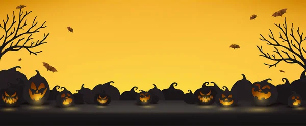 Счастливый Баннер Хэллоуин Хэллоуином Ночной Сценой — стоковый вектор
