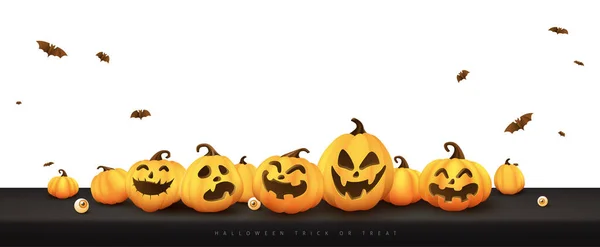 Glad Halloween Banner Med Halloween Pumpa Kopiera Utrymme Vit Bakgrund — Stock vektor