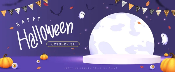 Projeto Fundo Halloween Com Exibição Produto Forma Cilíndrica Elementos Festivos —  Vetores de Stock