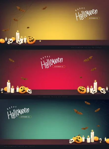 Set Banner Happy Halloween Festive Decoration Copy Space Product — Stock Vector