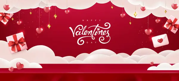 Happy Valentine Day Fond Bannière Avec Boîte Cadeau Coeur Sur Illustrations De Stock Libres De Droits