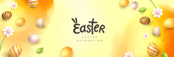 Velikonoční Prapor Velikonočními Vejci Rám Jarní Květiny Vodní Barvy Pozadí Royalty Free Stock Vektory