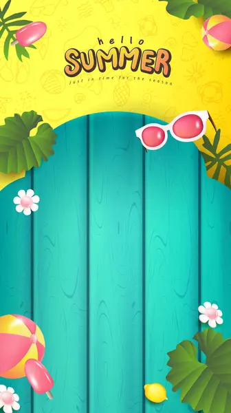 Banner Cartaz Promoção Verão Com Vibrações Praia Tropical Verão Fundo Ilustração De Stock