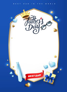 Babalar Günü 'nüz kutlu olsun. Pankart çerçevesini boş alan ve şenlikli dekorasyonla imzalayın. 