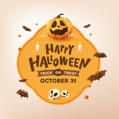 Cadılar Bayramı 'nız kutlu olsun. Parti kompozisyonu. Balkabakları, parti rozetleri. 