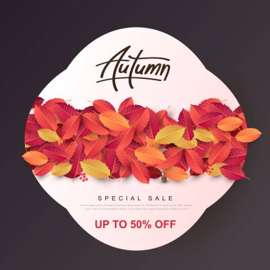 Sonbahar indirimli poster afişi arka plan şablonu sonbahar yaprakları dekorasyonu